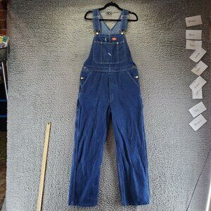 Dickies Overalls Mens 36x32 Blue Cotton Denim Adjustable Straps *Read*